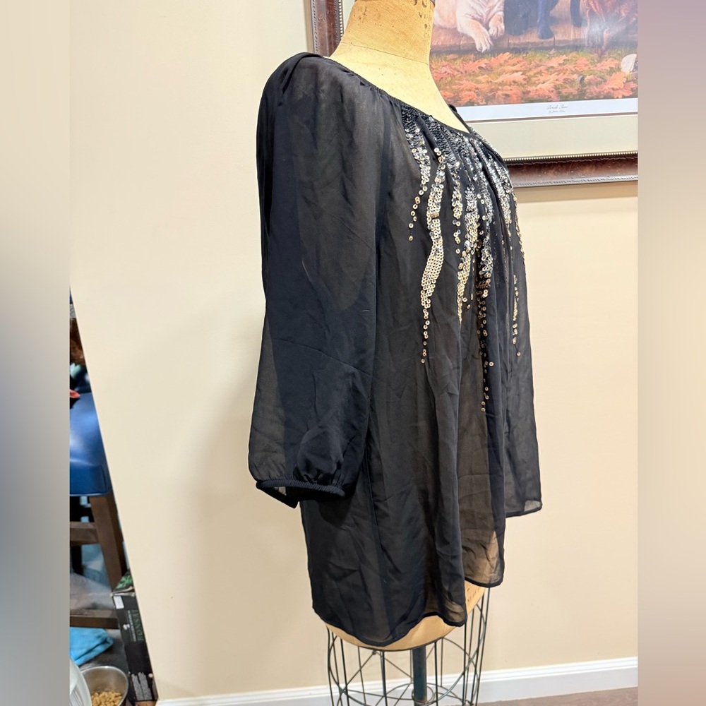 Lane Bryant Black Sheer Sequin Embellished Blouse - Picture 4 of 8